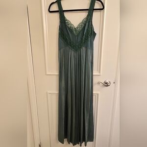 Vintage Long Green Slip with Lace Detail
